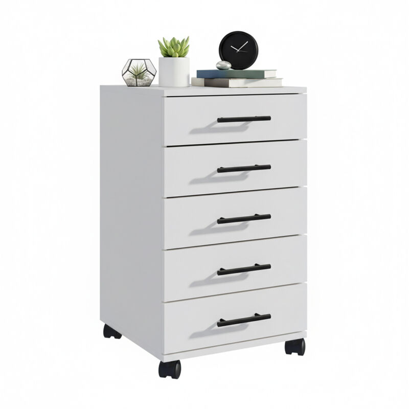 Conteneur à roulettes Relaxdays, 5 tiroirs, H x L x P : 69 x 40 x 40 cm, armoire de rangement, blanc