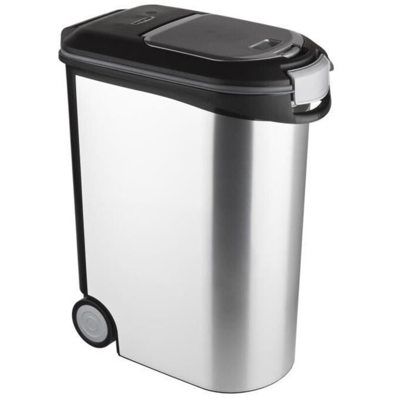 Curver - Mangeoire 20kg i 54L Métal, Noir/Argent, 49,3 x 27,8 x 60,5 cm, 1 pièce (Lot de 1)