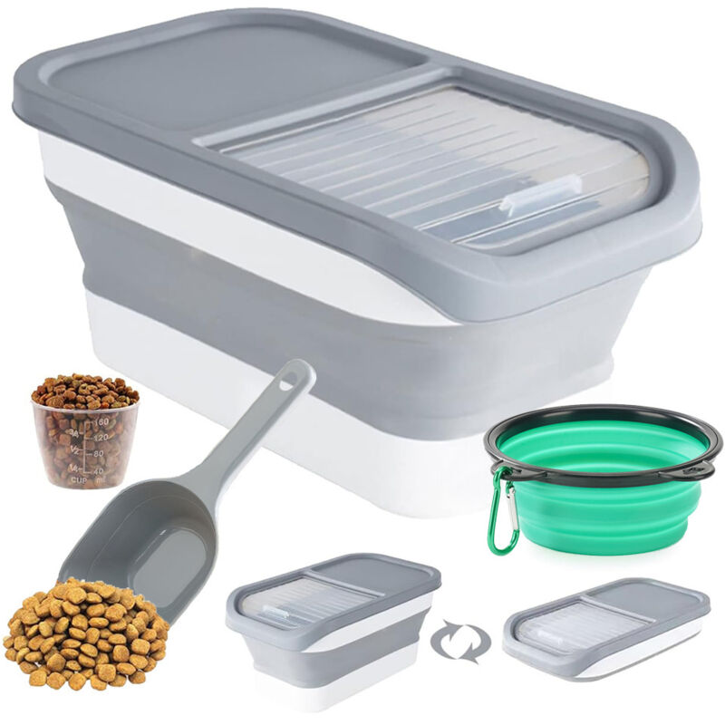 Sinbinta - Conteneur Croquettes Chien,Boite a Croquette pour Chien,Seau de Stockage Pliable Container avec Cuillère Tasse à Mesurer pour Nourriture