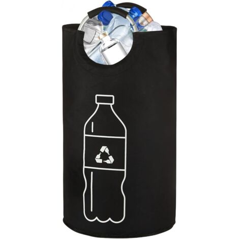 Conteneur de collecte de bouteilles consignées de 115 L, grand bac pliable pour le rangement des bouteilles en verre consignées vides, avec poignées ergonomiques en aluminium, noir