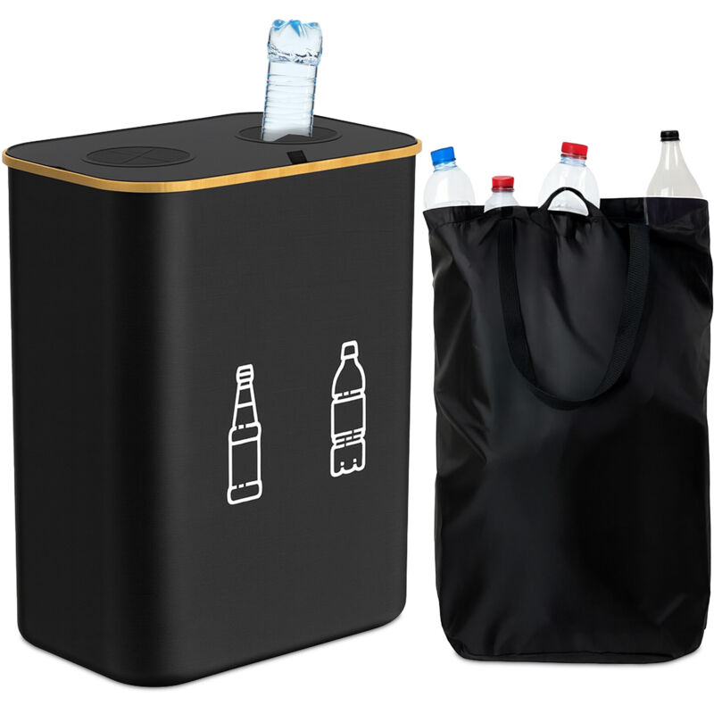 Relaxdays Conteneur à bouteilles 160 l, 2 sacs, H x L x P : 75 x 57 x 37 cm, pour verre et plastique, noir