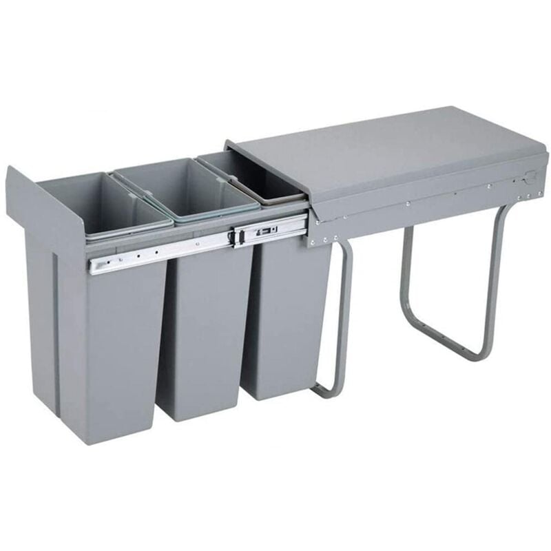 Conteneur de tri pour meuble de cuisine, 3 poubelles sous évier 8L, fixation par le bas et extraction manuelle, poubelles amovibles, avec couvercle