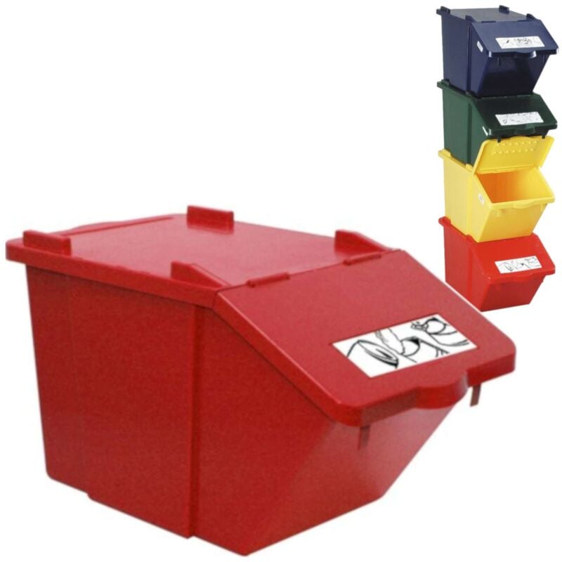 Conteneur de tri sélectif à deux étages - rouge, 45L