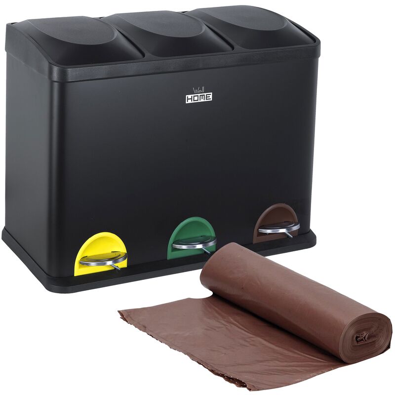 Conteneur de tri sélectif et recyclage écologique 45 l (3 x 15 l) avec pack 20 sacs poubelles