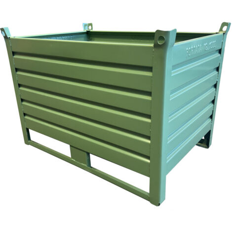 Conteneur en tôle 1000kg 120x80x80 cm  Coffre à outils enfourchable et anti-basculement