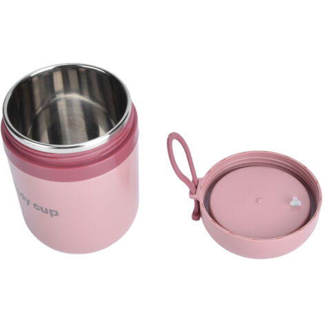 Conteneur isotherme 500ml rose nordique avec cuillère pliable - idéal pour bureau, école et repas chauds