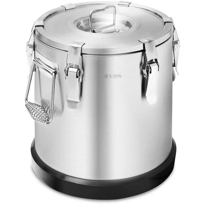 Conteneur isotherme inox alimentaire professionnel traiteur chaud froid (15 litres, double paroi isolée, couvercle avec fermoirs grenouille)
