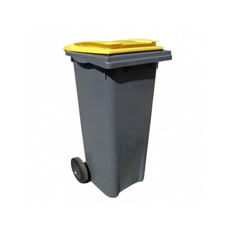 Conteneur poubelle 2 roues gris jaune 120 litres - 960 x 550 x 480