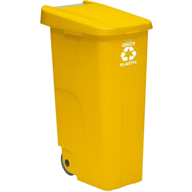 Wellhome - Conteneur Recycle 110 litres, fermé avec couvercle, idéal pour le recyclage des plastiques, avec roues