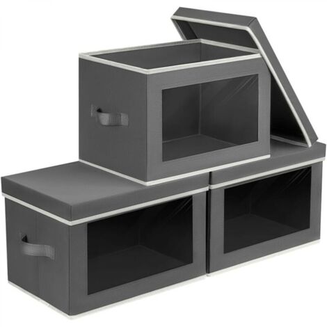 Conteneurs de rangement avec couvercles, boîtes de rangement en tissu avec couvercles, conteneurs de rangement pliables avec fenêtres, organisateurs de garde-robe décoratifs (pack de 6)