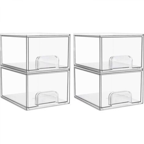 Conteneurs de rangement empilables en acrylique transparent pour organiser et ranger les articles de toilette dans la salle de bain, sous l'évier, dans la cuisine et le garde-manger, paquet de 4