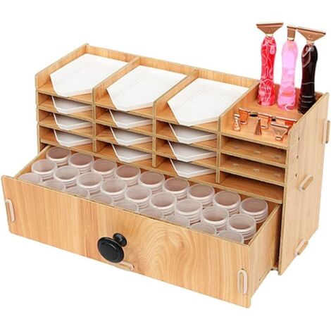 Conteneurs de Stockage de Peinture Au Diamant, Grilles Multicouches en Bois, Boîte de Diamant Broderie à Compartimen, Rangement Diamond Painting pour Perles,