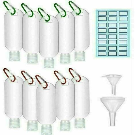 Conteneurs de Voyage Clairs de 50 ML, Bouteilles en Plastique Vides Portables avec Porte-clés pour Gel Hydroalcoolique, Lotion, Revitalisant