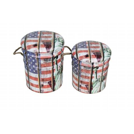 Conteneurs intérieurs pouf avec siège en PVC rembourré et décoration de drapeau américain Blue