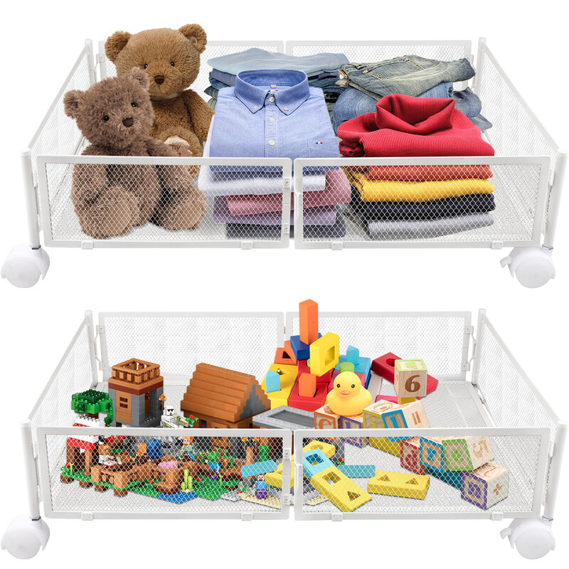 Conteneurs sous lit avec roues, boîtes de rangement sous lit avec 4 roulettes coulissantes, pour Vêtements Jouets Livres Chaussure, Blanc, 40x60x12cm