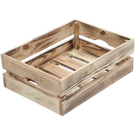 Contenitore a Cassetta Salvaspazio 40x30x14 cm in Legno Effetto Fiammato Naturale