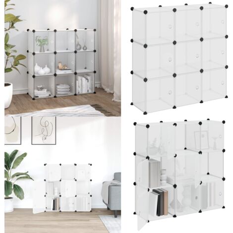 Contenitore a Cubo con 9 Cubi e Ante Trasparente PP - Contenitore a cubi - Armadio a cubi