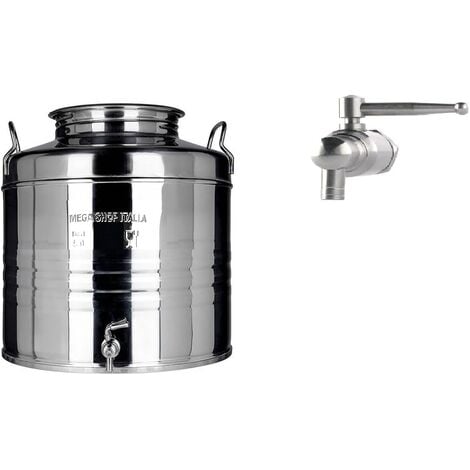 CONTENITORE BIDONE FUSTO PER OLIO IN ACCIAIO INOX 15 30 50 LITRI RUBINETTO INOX 15 LT