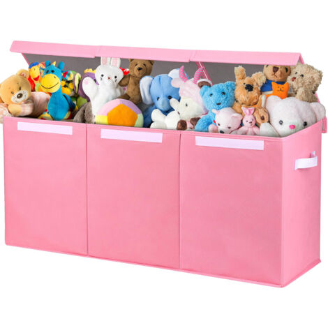 Contenitore Box 3 Scomparti Rosa Scatola Cesta Giocattoli Organizer Multiuso
