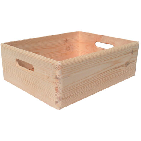 Contenitore Box Salvaspazio Sovrapponibile 40x30x14 cm in Legno di Pino Naturale
