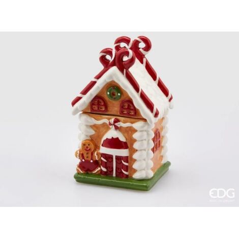 Contenitore casetta Natale con fiocco H 19 cm