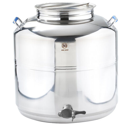 Contenitore con Rubinetto per Miele 50 litri in Acciaio Inox 18/10 fusto tanica saldato per alimenti apicoltoricertificazione UNI EN ISO 9001 2000
