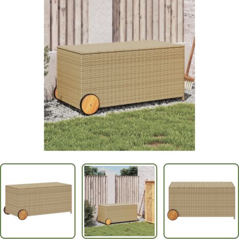 Contenitore con ruote -  Contenitore da Giardino con Ruote Beige Misto 190L Polyrattan