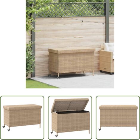 Contenitore con ruote -  Contenitore da Giardino con Ruote Beige Misto Polyrattan
