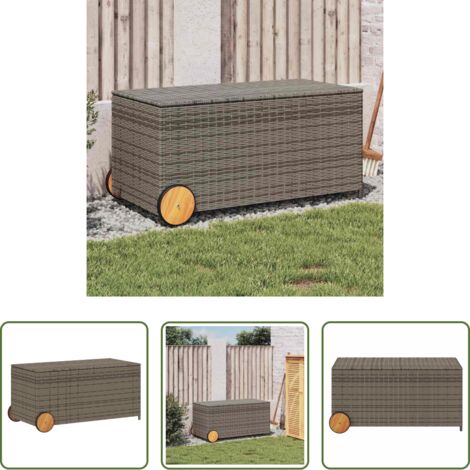 Contenitore con ruote -  Contenitore da Giardino con Ruote Grigio 190L in Polyrattan