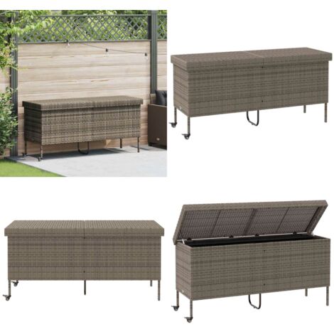 Contenitore da Giardino con Ruote Grigio 160x55x75cm Polyrattan - Contenitore con ruote - Scatola da giardino