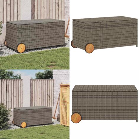 Contenitore da Giardino con Ruote Grigio 190L in Polyrattan - Contenitore con ruote - Custodia per oggetti da giardino