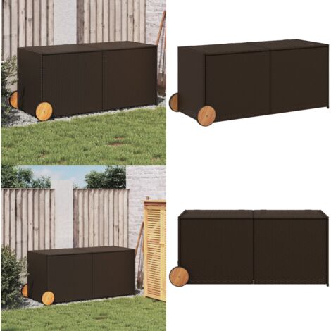 Contenitore da Giardino con Ruote Marrone 283L in Polyrattan - Contenitore con ruote - Contenitore da esterno