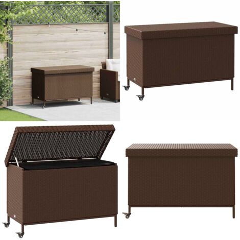 Contenitore da Giardino con Ruote Marrone Polyrattan - Contenitore con ruote - Stoccaggio esterno