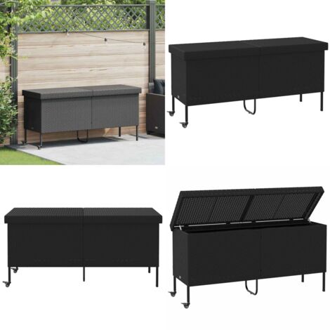 Contenitore da Giardino con Ruote Nero 160x55x75 cm Polyrattan - Contenitore con ruote - Scatola da giardino