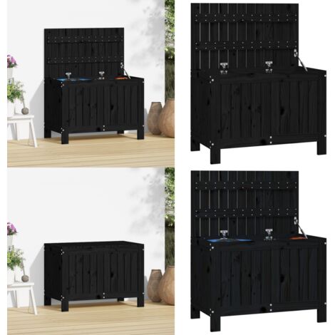 Contenitore da Giardino Nero 76x42,5x54 cm Legno Massello Pino - Cassa portaoggetti - Contenitore in legno