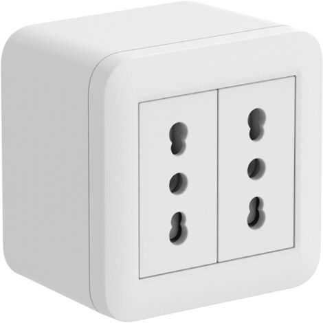 Contenitore da superficie FIXA con due prese bivalenti (10/16A), Bianco, IP40, compatibile per installazione con tubo rigido e canalina