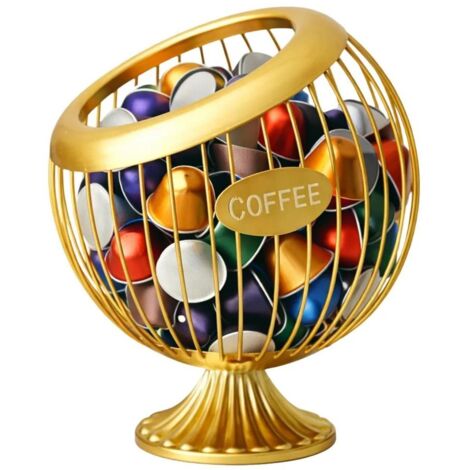 Contenitore decorativo in acciaio inox con base dorata ideale per contenere capsule di caffè o frutta.