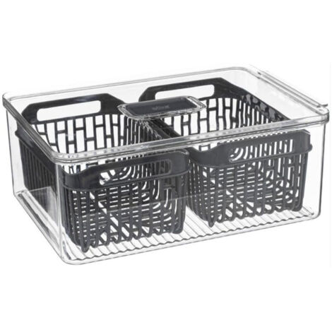 Contenitore Doppio Per Frigorifero In Plastica Grigia 32,5x12x22,5 Cm
