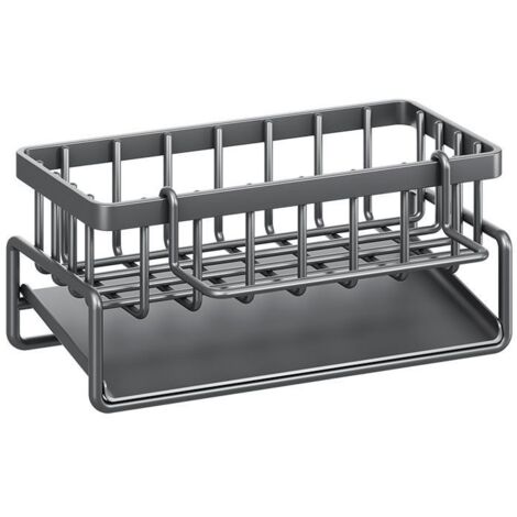 Contenitore e organizzazione per la cucina, organizer per lavello con vassoio di scarico automatico per porta spugne, porta asciugamani, fantastici accessori per il bagno - Nero.
