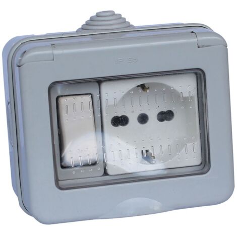 CONTENITORE ESTERNO INTERRUTTORE + PRESA / SCHUKO 1 deviatore + 1 presa bivalente 10/16A / schuko