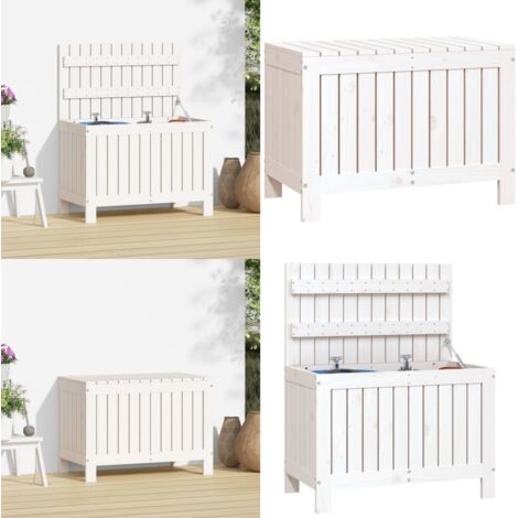 Contenitore Giardino Bianco 76x42,5x54cm Legno Massello di Pino - Contenitore in legno - Contenitore da patio