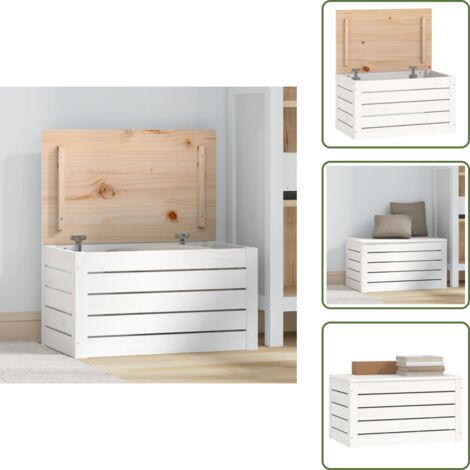 Contenitore in pino - vidaXL Contenitore Portaoggetti Bianco 59,5x36,5x33cm Massello di Pino - Contenitore con coperchio