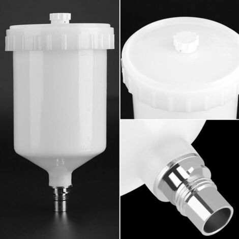 Contenitore in plastica per vernice spray, a gravità, con connettore filettato per pistola a spruzzo, capacità 600 ml.