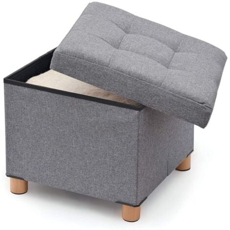 JOBGAR CONTENITORE IN TESSUTO OTTOMAN GRIGIO CON PIEDINI IN LEGNO 38X38X34H CM