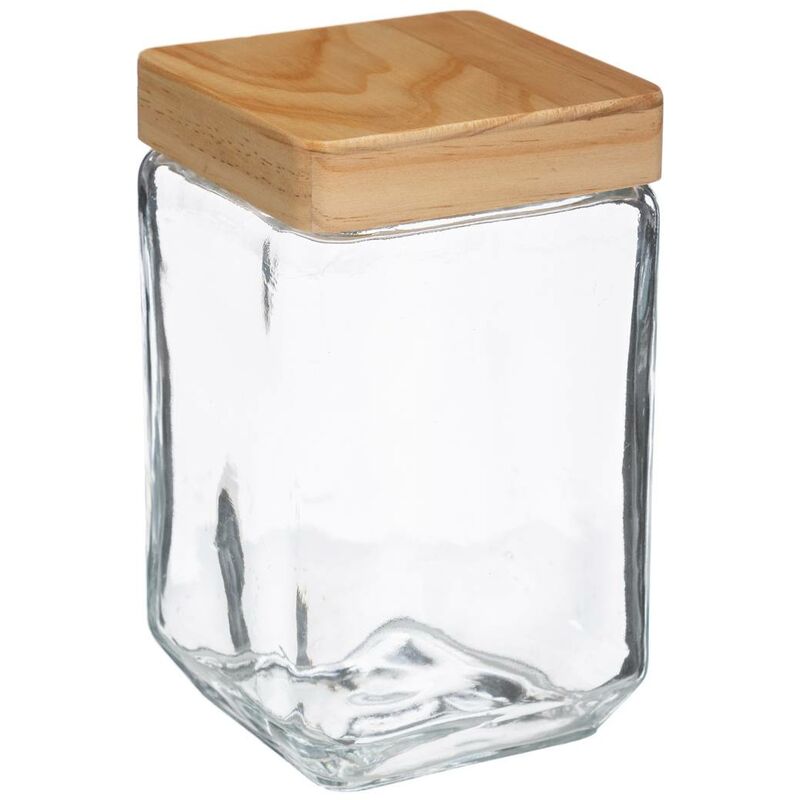 Image of 5five - vaso quadrato in vetro con coperchio in pino pin 1,25l - Trasparente