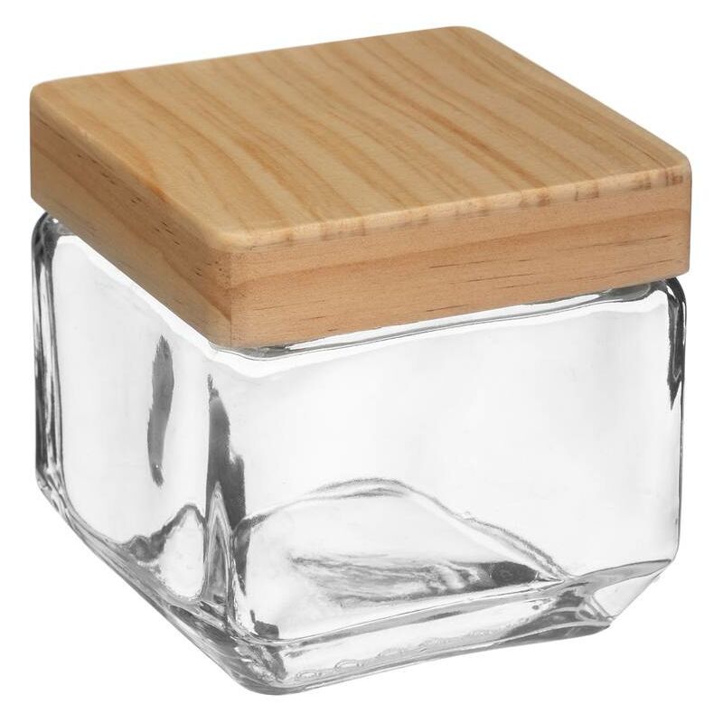 Image of 5five - vaso quadrato in vetro con coperchio in pino pin 0,85l - Bicchiere