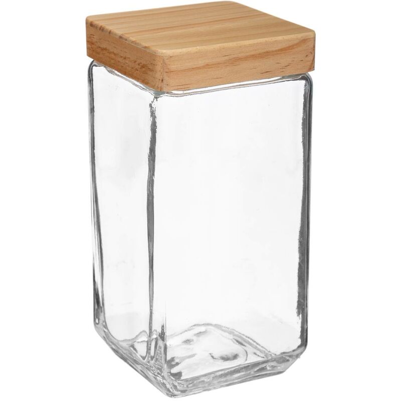 Image of 5five - vaso quadrato in vetro con coperchio in pino 2l - Bicchiere