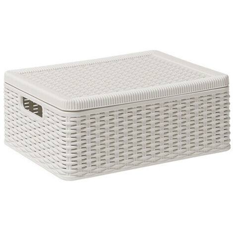 Contenitore Multiuso Decora In Resina Effetto Rattan Con Coperchio 38x30x15cm