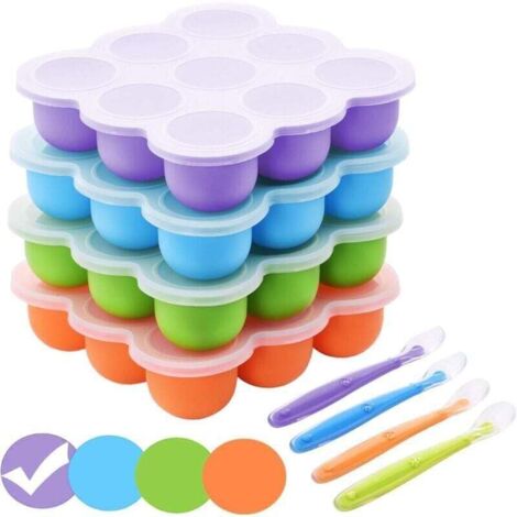 Contenitore per alimenti congelati per neonati, contenitore in silicone per neonati con coperchio ermetico e 9 scomparti indipendenti, vassoio per congelatore per alimenti, 9 x 75 ml, viola