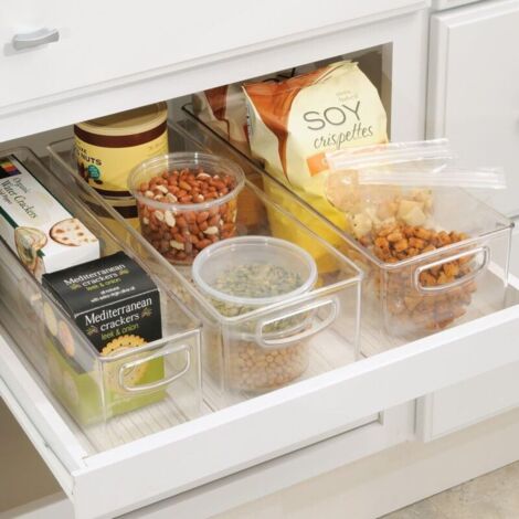 Contenitore per alimenti da cucina/armadio, contenitore extra-large in plastica per frigorifero, scatola lunga, trasparente, 41 cm x 15 cm x 12,5 cm